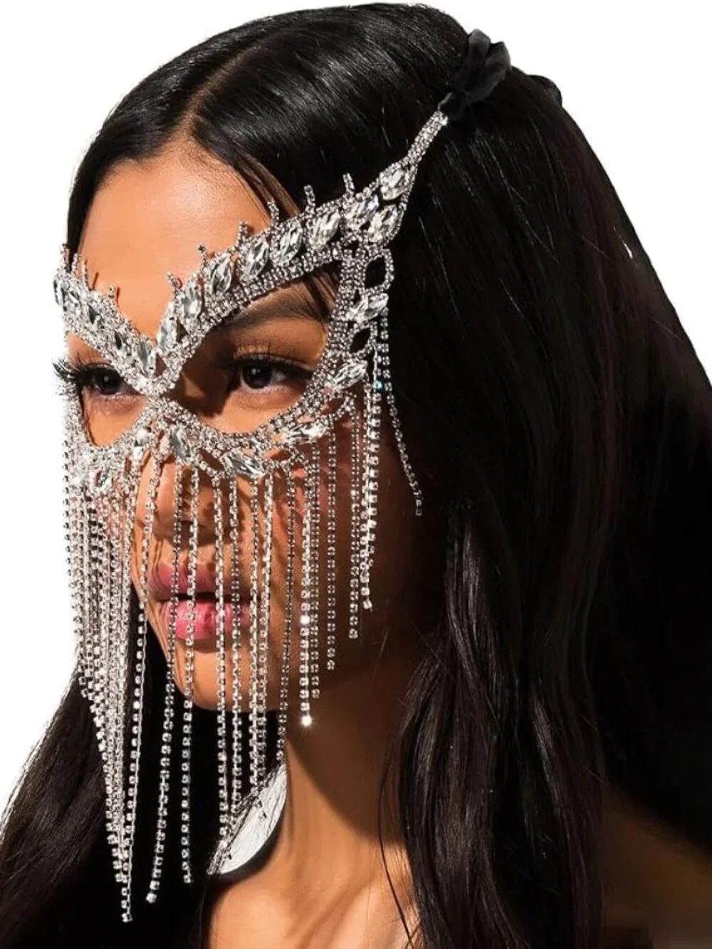 Women's Rhinestone Tassel Veil Face Mask